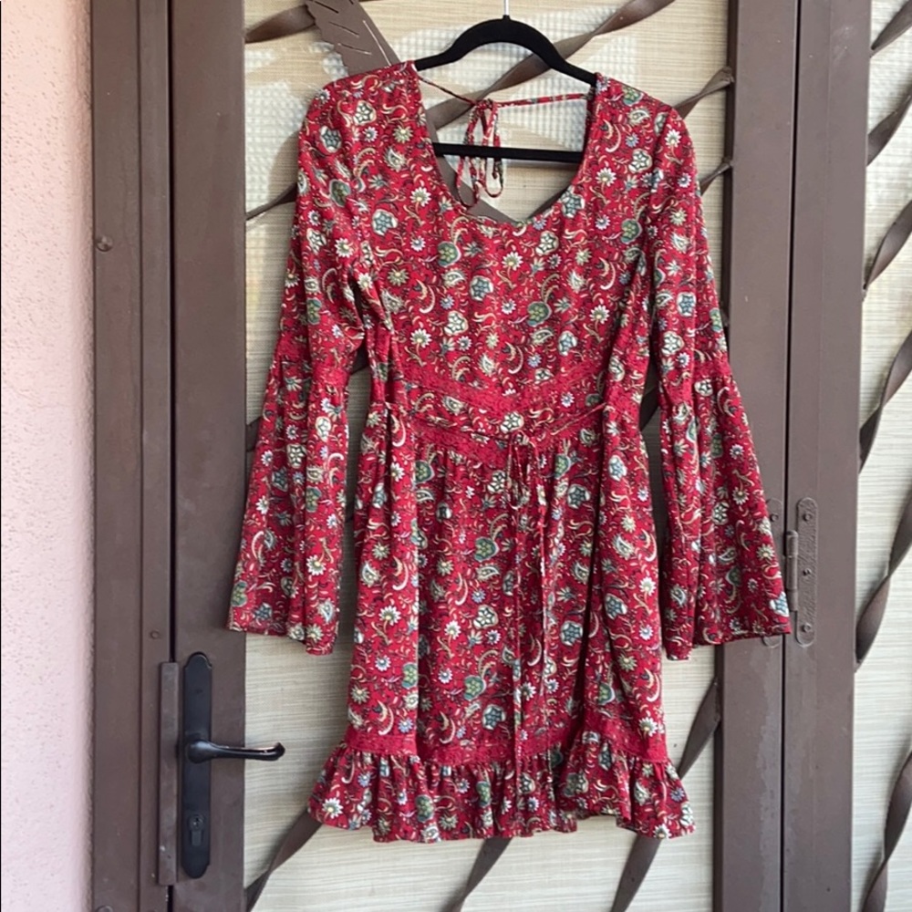 Band of Gypsies Boho Red Floral 🌺 Mini Dress EC